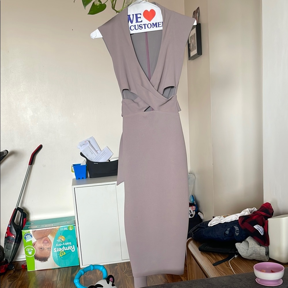 Nookie Pink Sheath Midi Dress Plunge Neckline